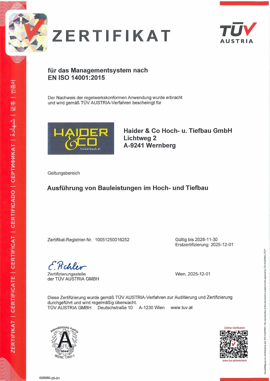 Zertifikat ISO 14001 - 2025-2028